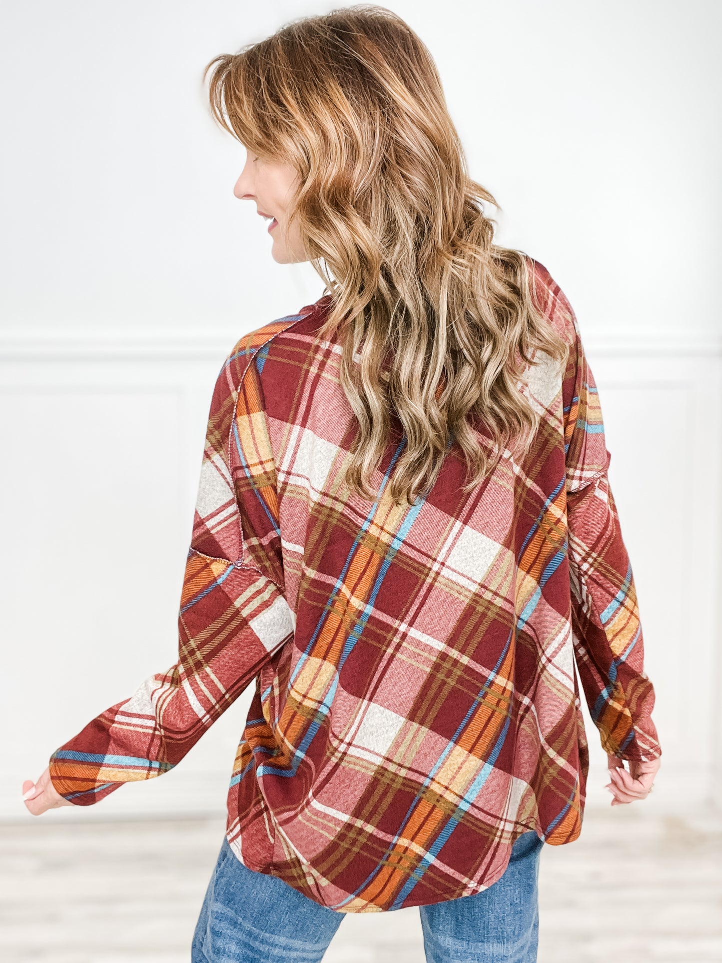 Long Sleeve Plaid Print Top