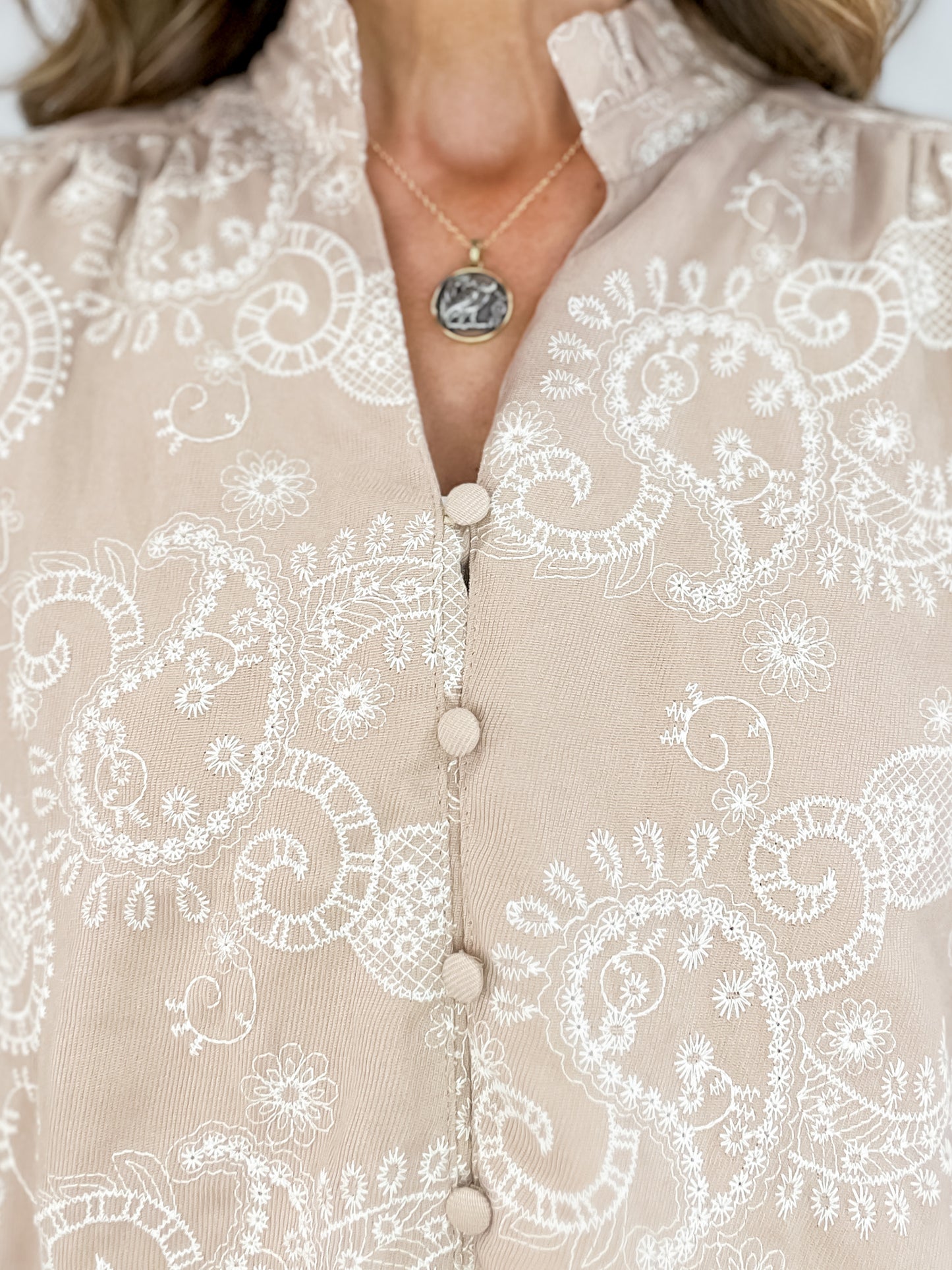 Paisley Eyelet Laced Button-Up Blouse