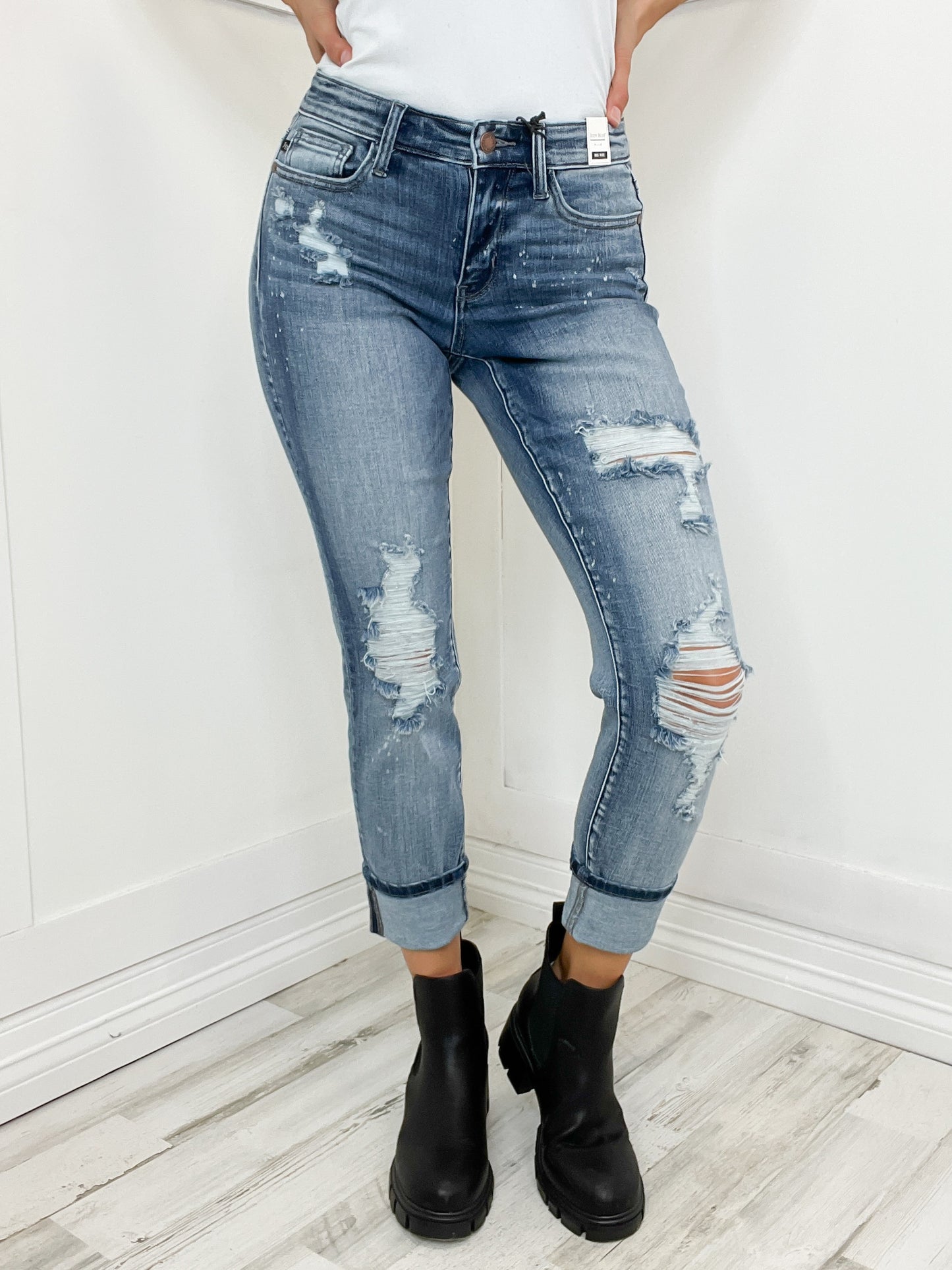 Judy Blue "Heidi"  Destroyed Bleach Splattered Boyfriend Jean