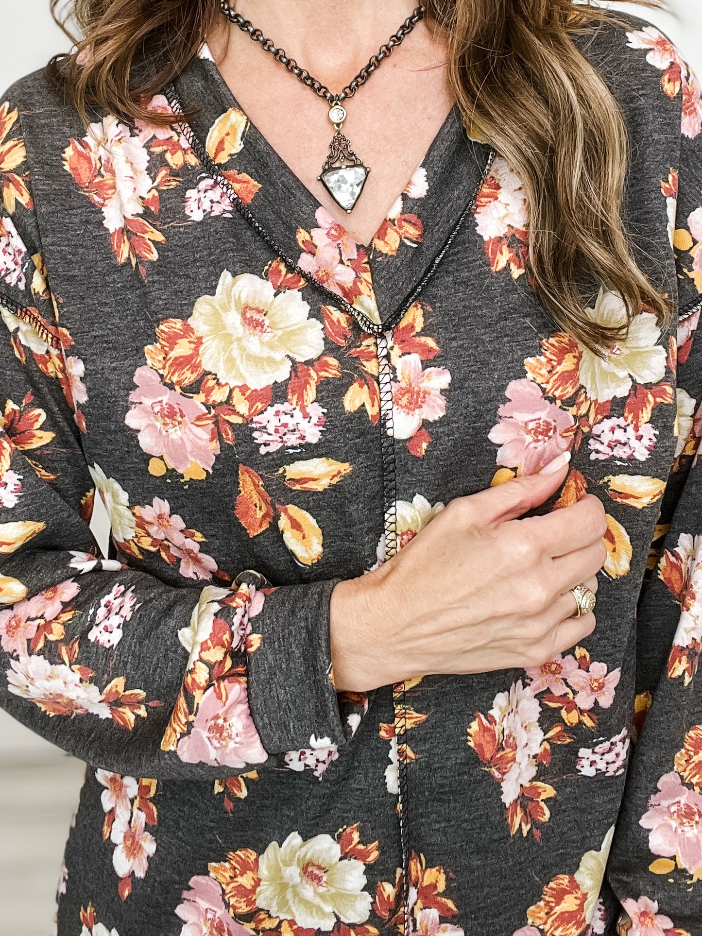 Puffed Long Sleeve Floral Print Top