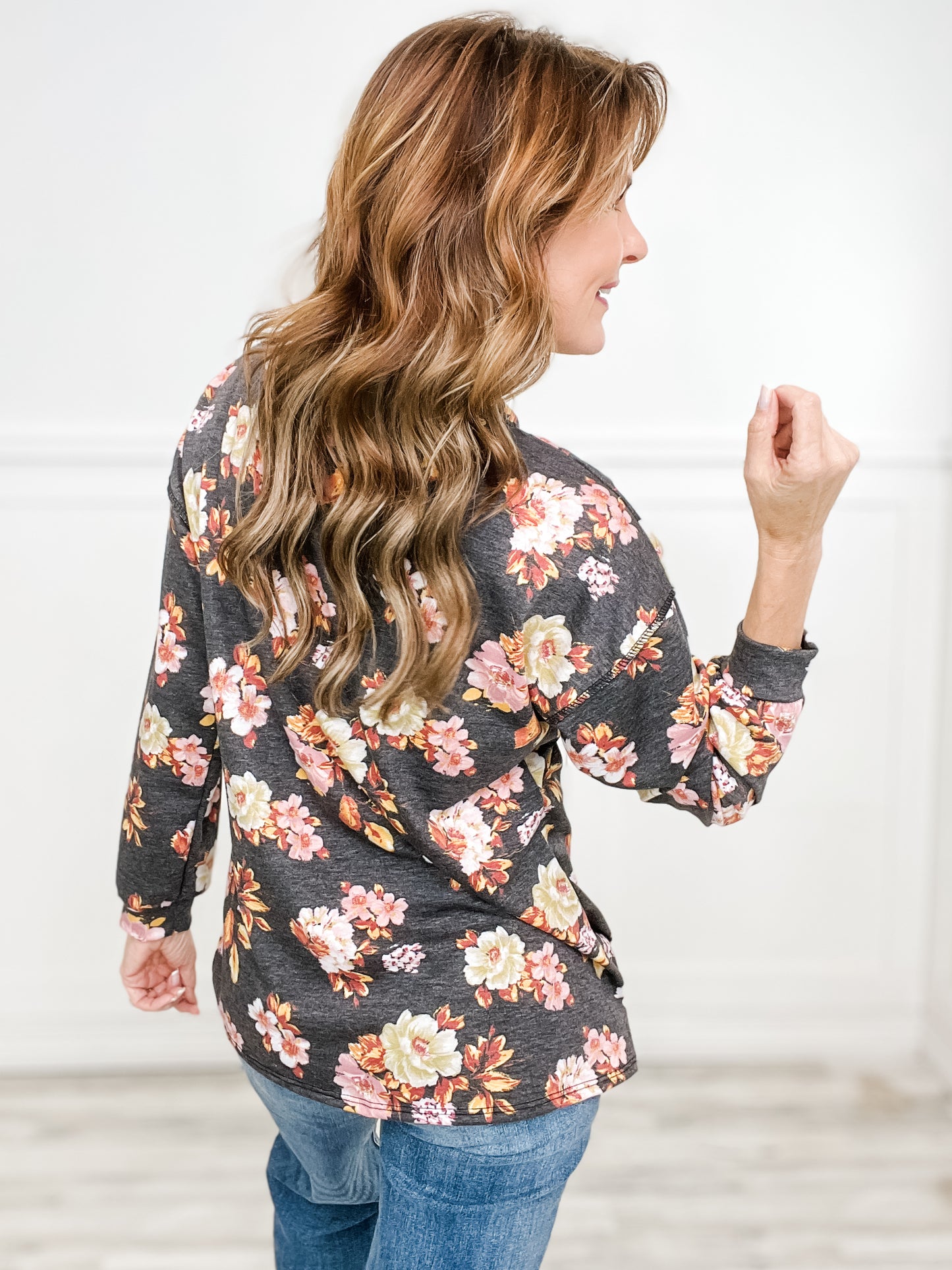 Puffed Long Sleeve Floral Print Top