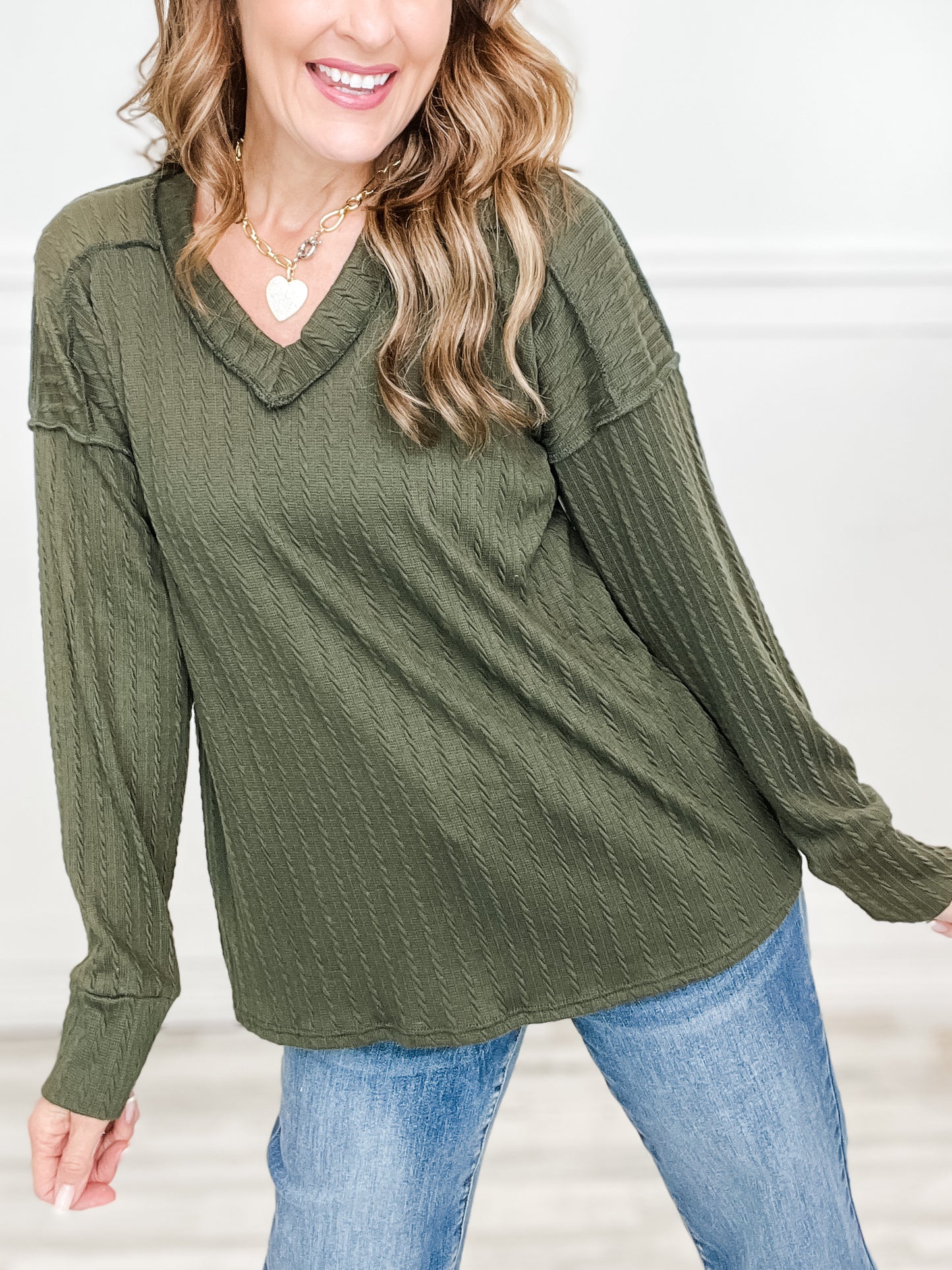 LONG PUFF SLEEVE SOLID JACQUARD TOP