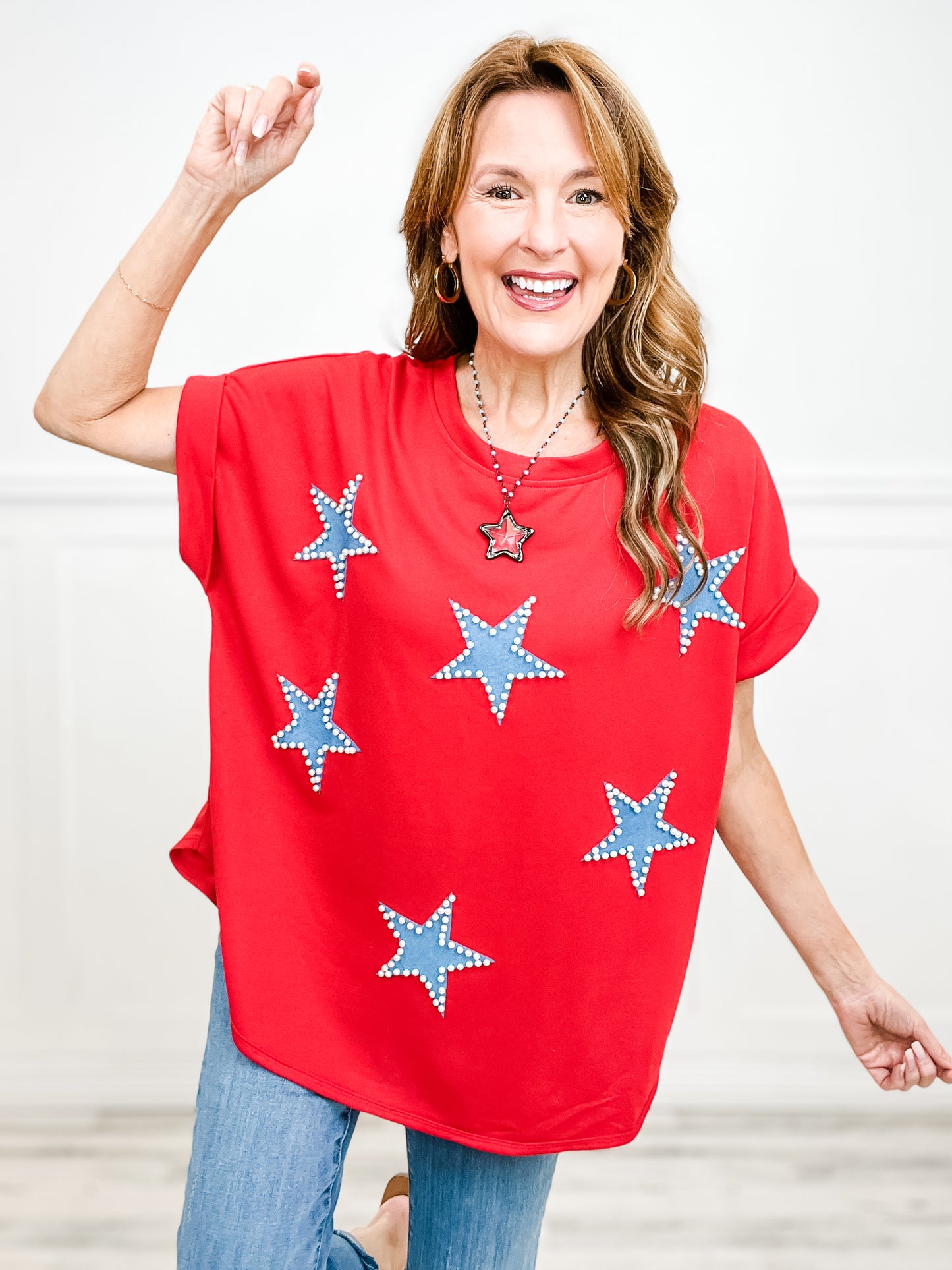 A Star Is Born Star Applique with Pearl Accent French Terry Top