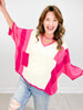 Colorblock Mix and Match Fabric Top with Elbow Length Sleeves