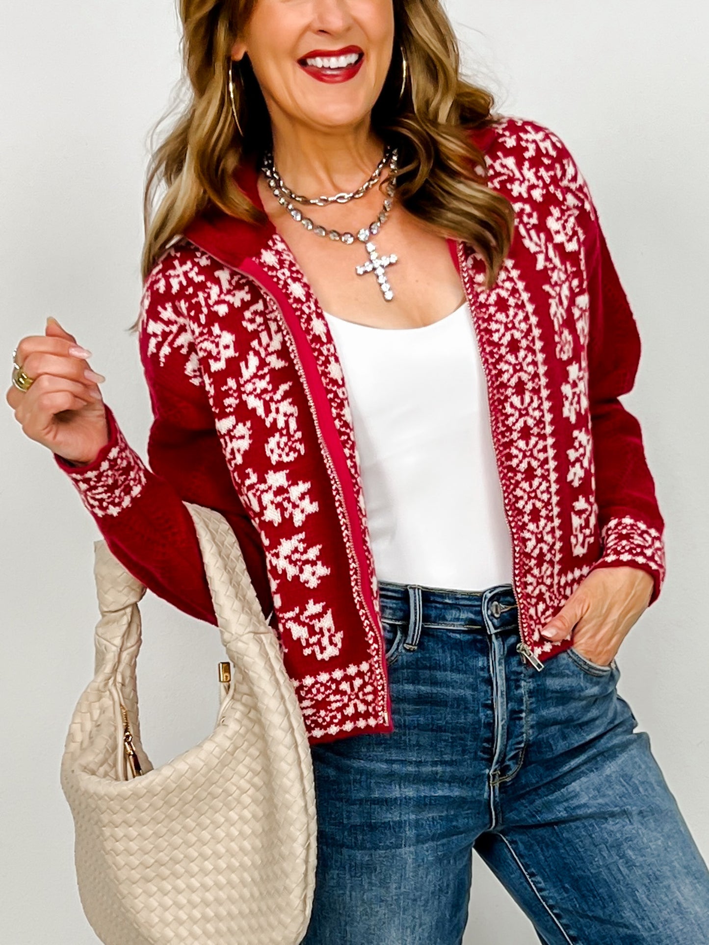 Mock Neck Knit Sweater Zip-Up Cardigan