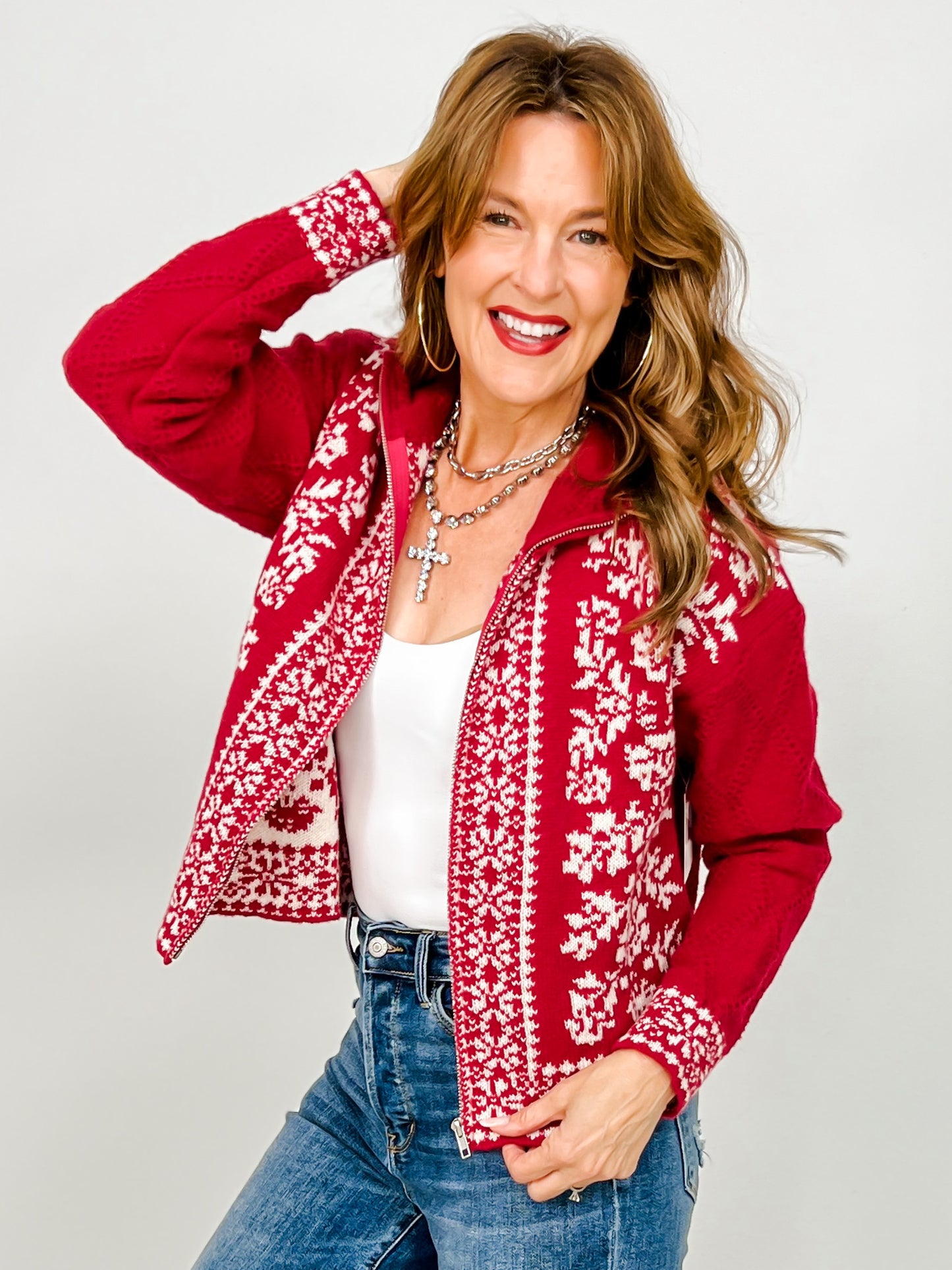 Mock Neck Knit Sweater Zip-Up Cardigan