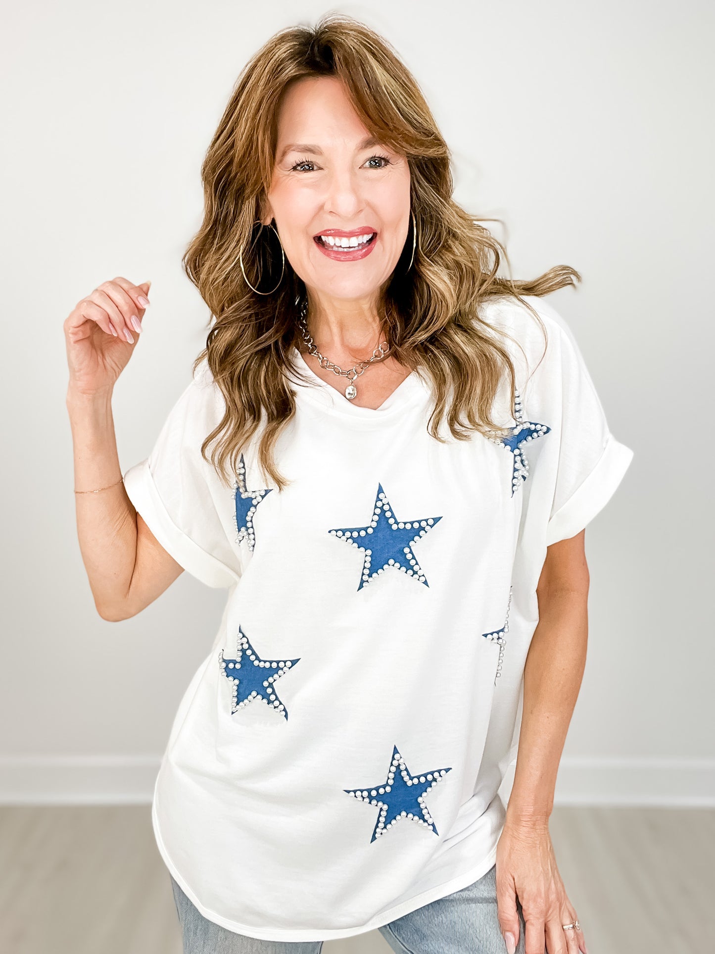 Star Applique with Pearl Accent French Terry Top