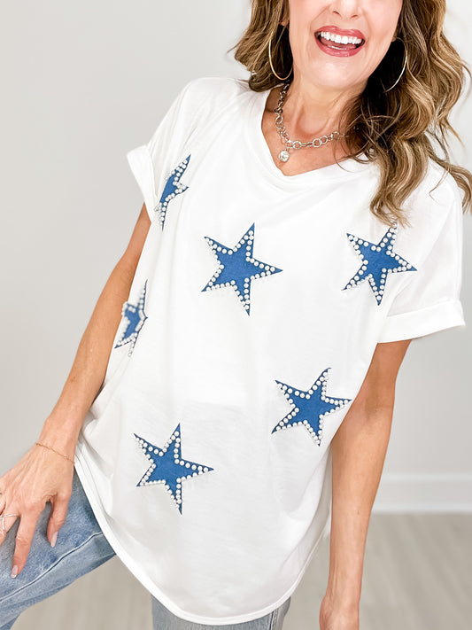 Star Applique with Pearl Accent French Terry Top