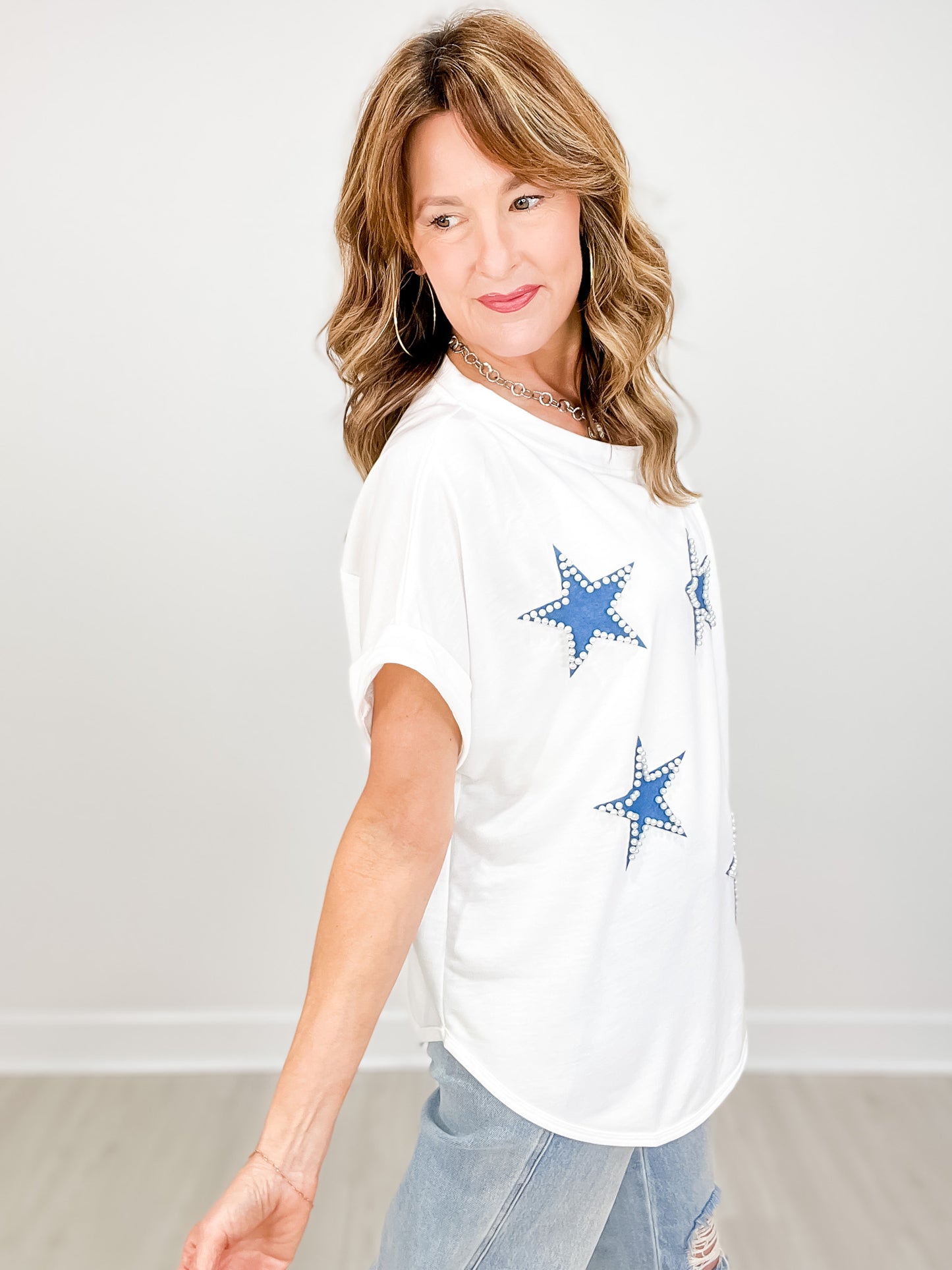 Star Applique with Pearl Accent French Terry Top