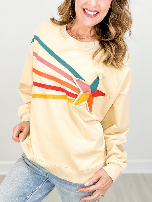 Rising Star Patch Terry Knit Long Sleeve Pullover