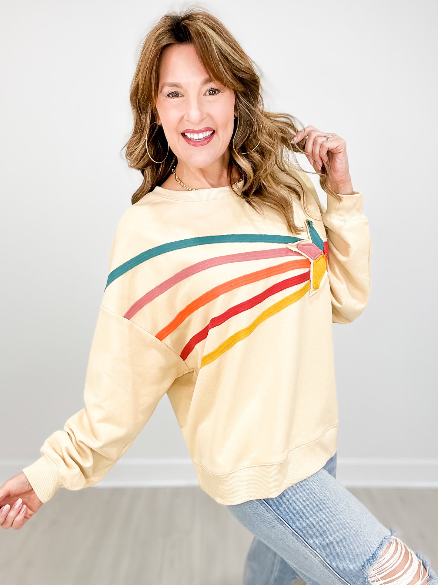 Rising Star Patch Terry Knit Long Sleeve Pullover