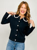Long Sleeve Crochet Trim Button Front Cardigan Sweater