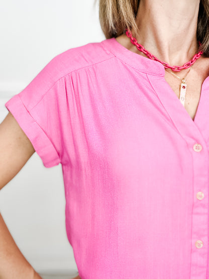 Lose Control Short Roll Sleeve Button Down Top