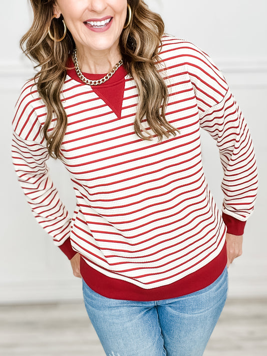 TEXTURE STRIPED PULLOVER TOP