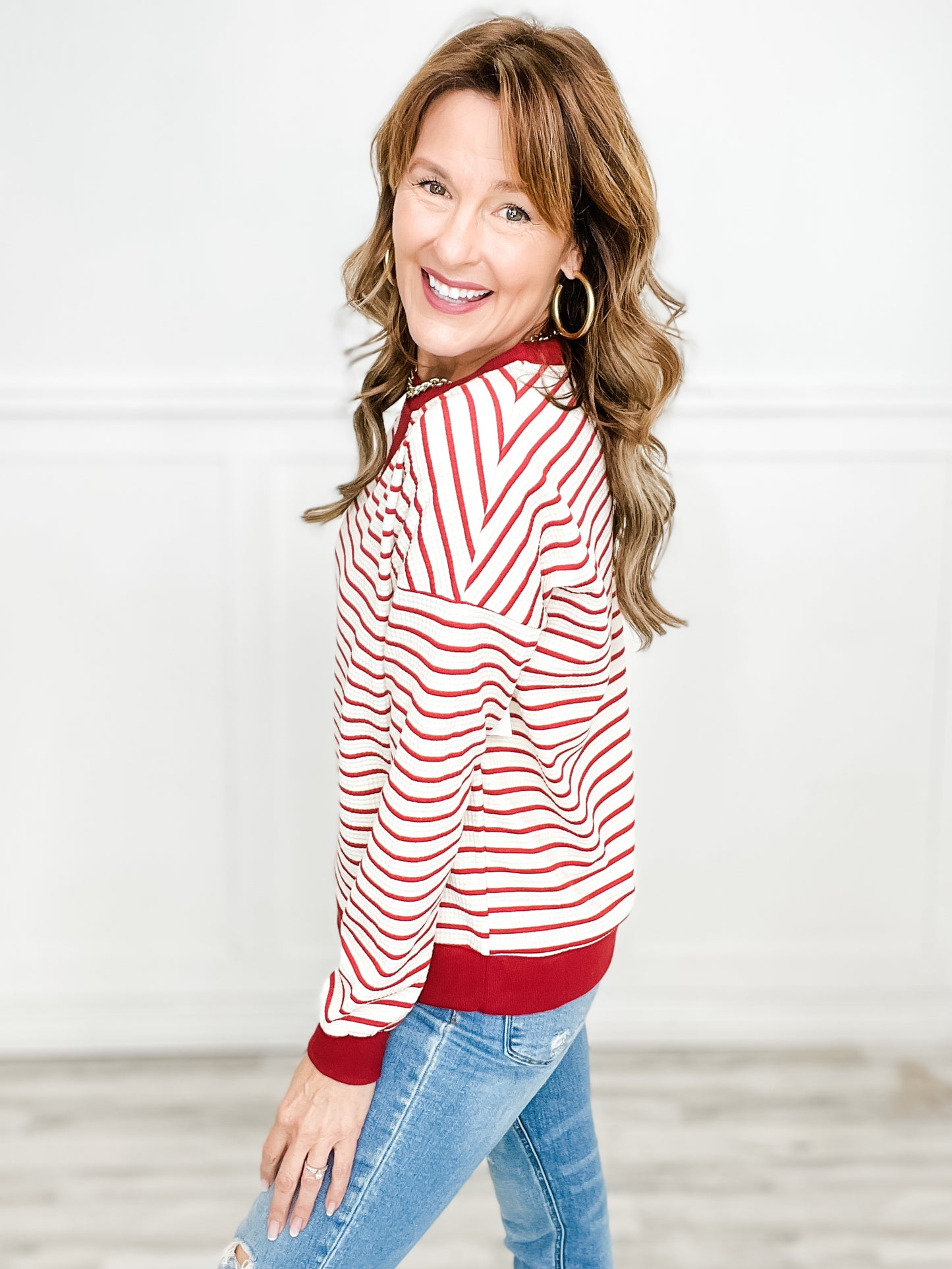 TEXTURE STRIPED PULLOVER TOP