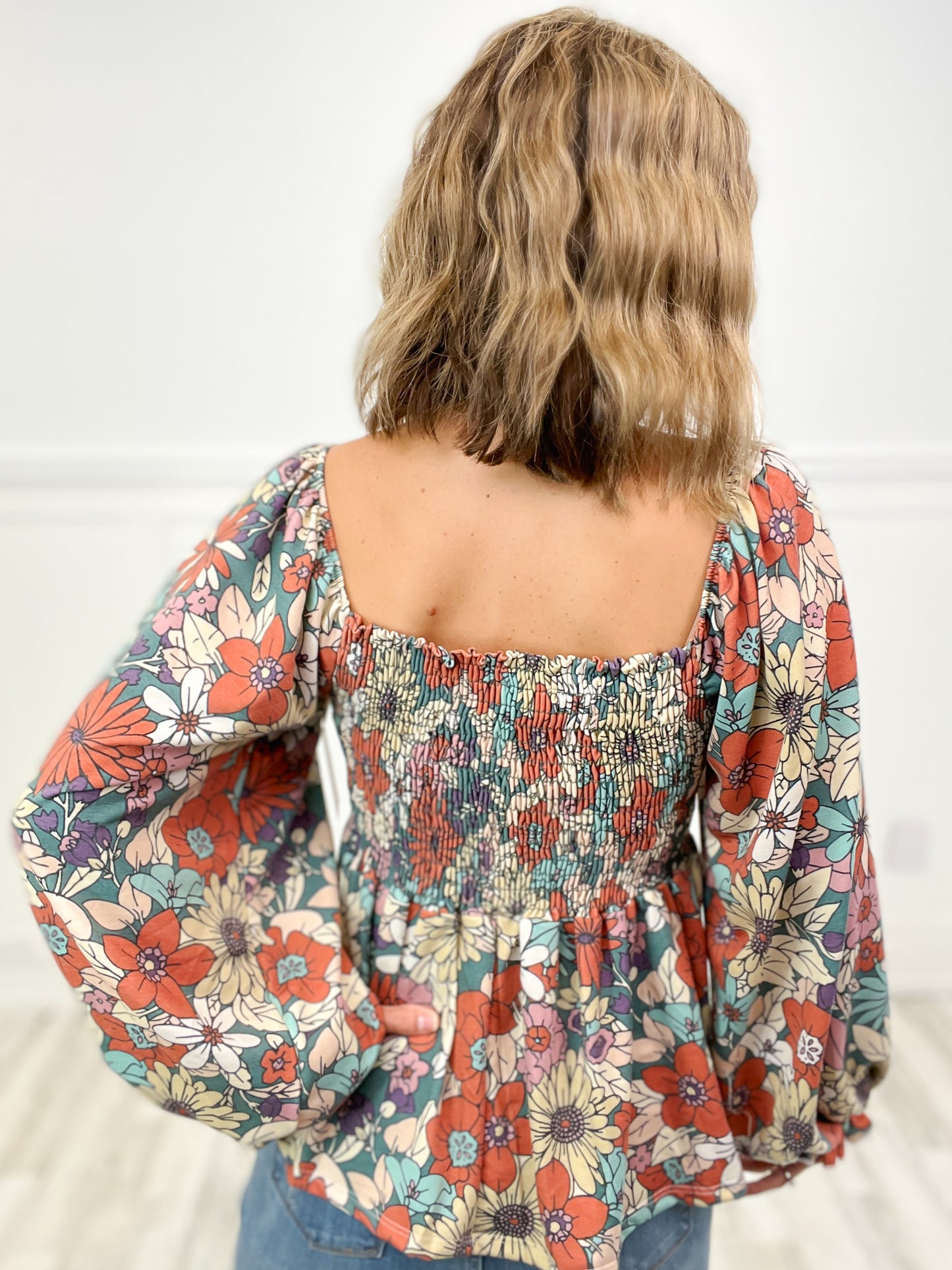 Blossom Breeze Ruffled Sleeves Smocked Top