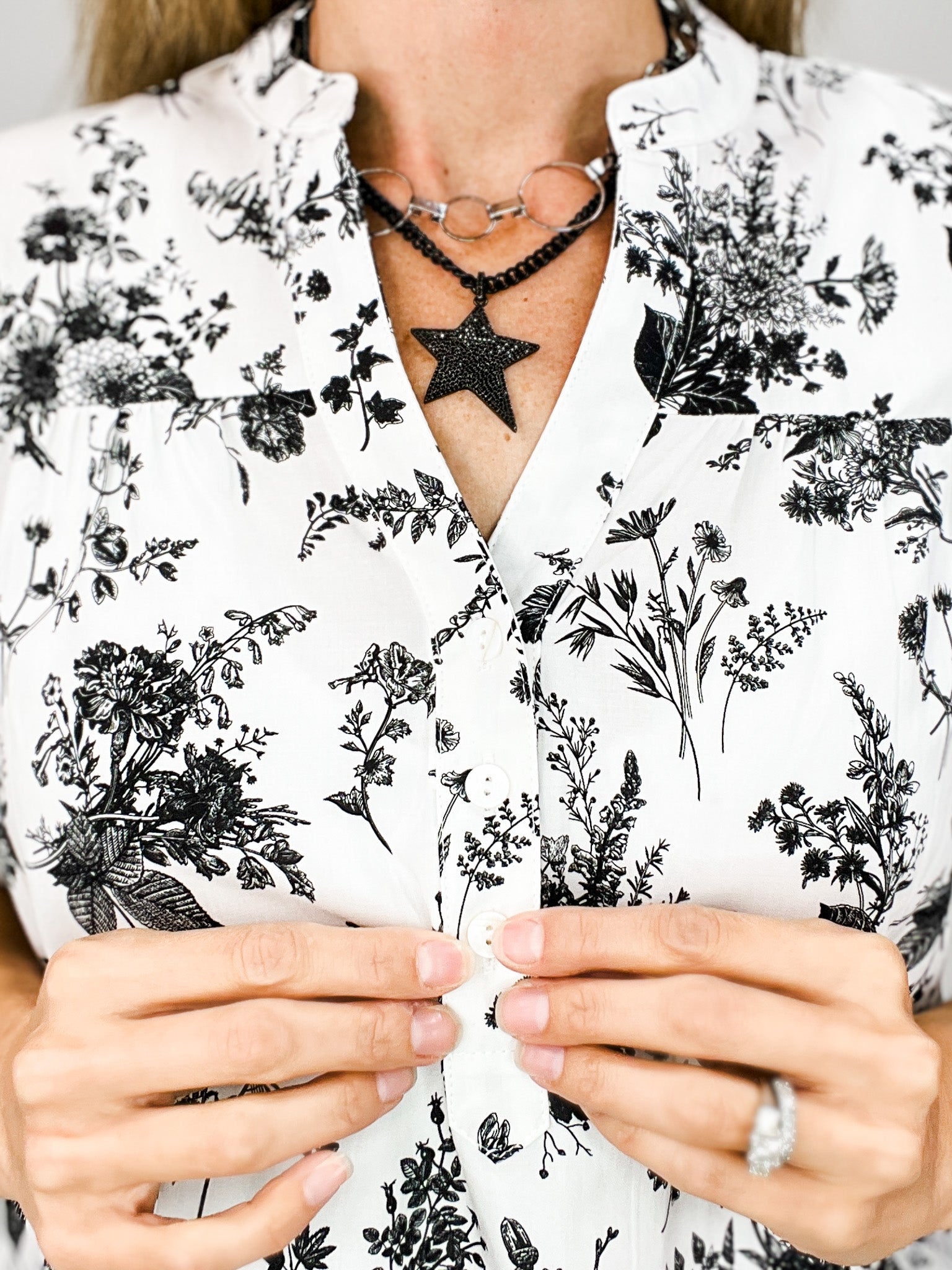 Floral Print Half Button Closure Neckline Short Sleeve Top