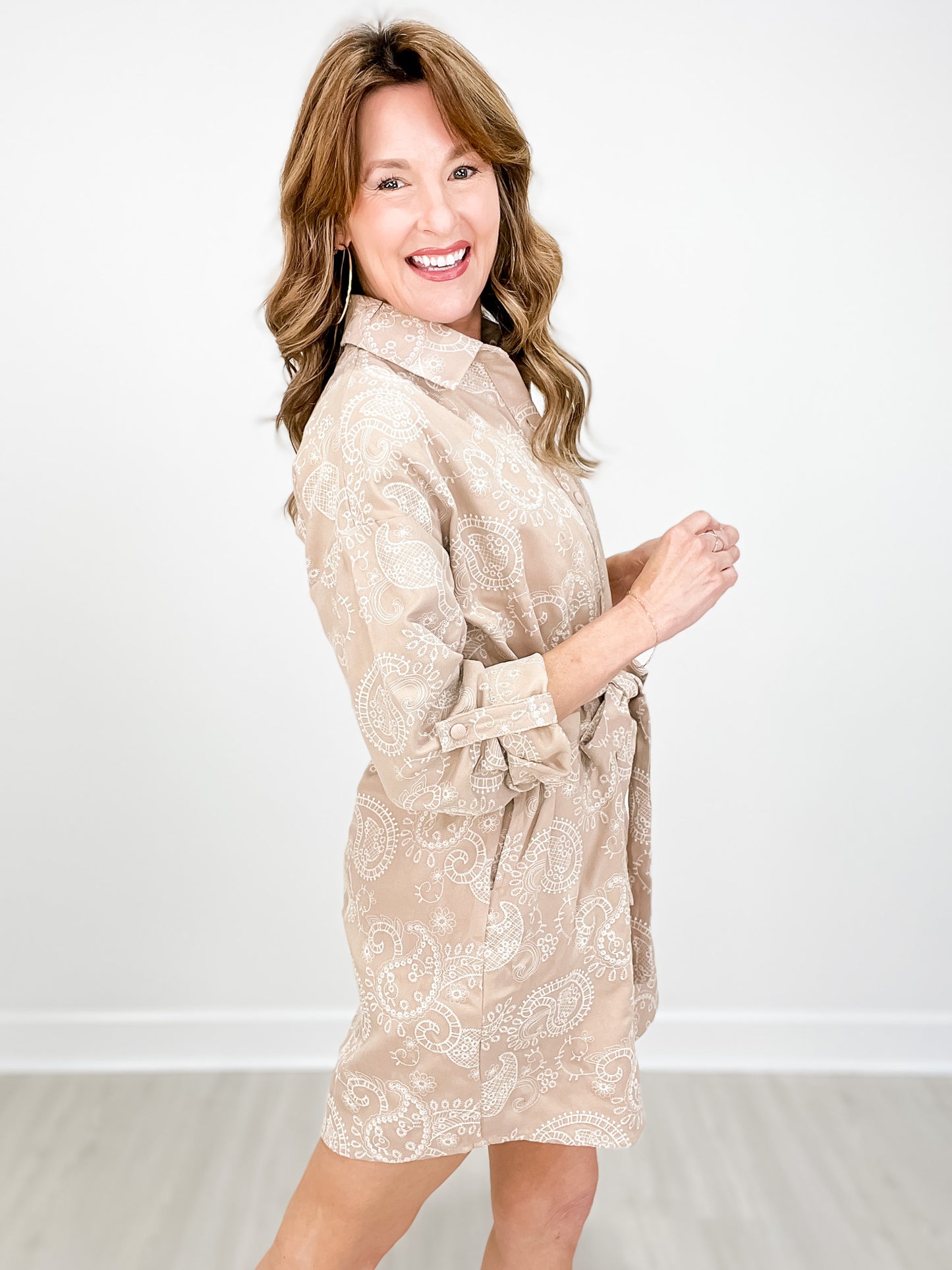 Paisley Embroidered Mini Shirt Dress