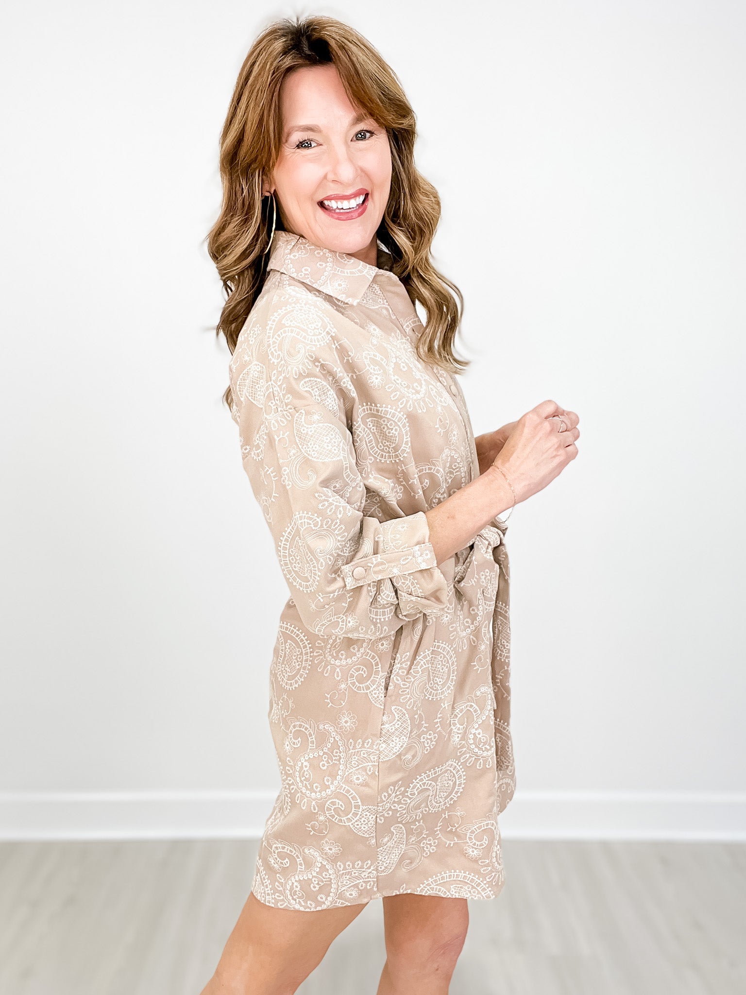 Paisley Embroidered Mini Shirt Dress
