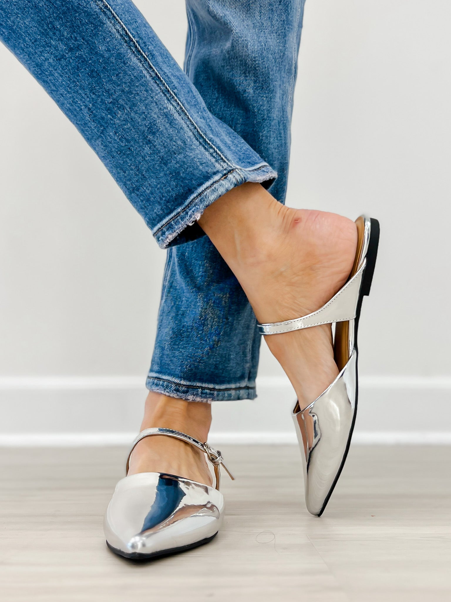 Corkys Wanna Grab Drinks Flats in Silver Mirror Metallic