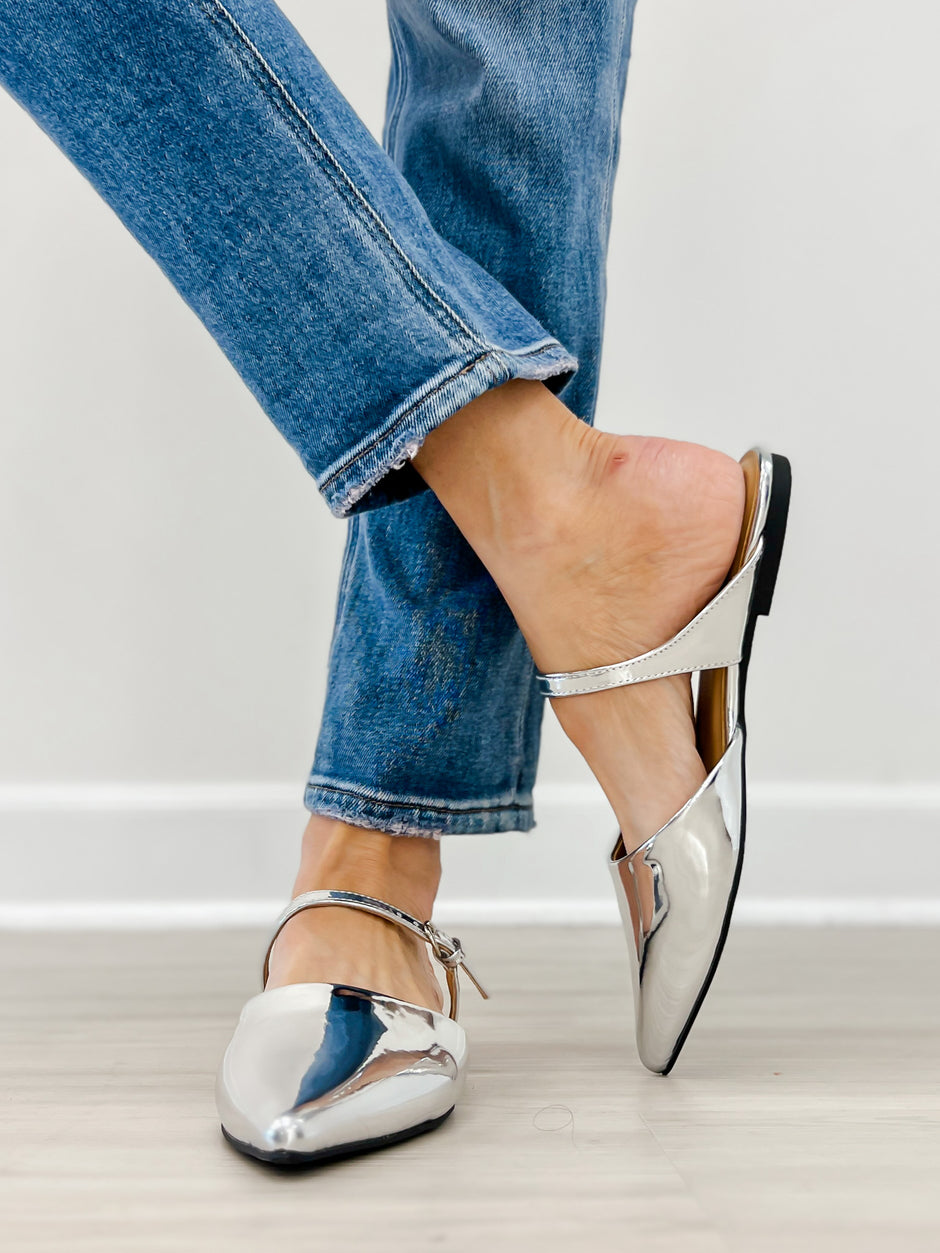Corkys Wanna Grab Drinks Flats in Silver Mirror Metallic