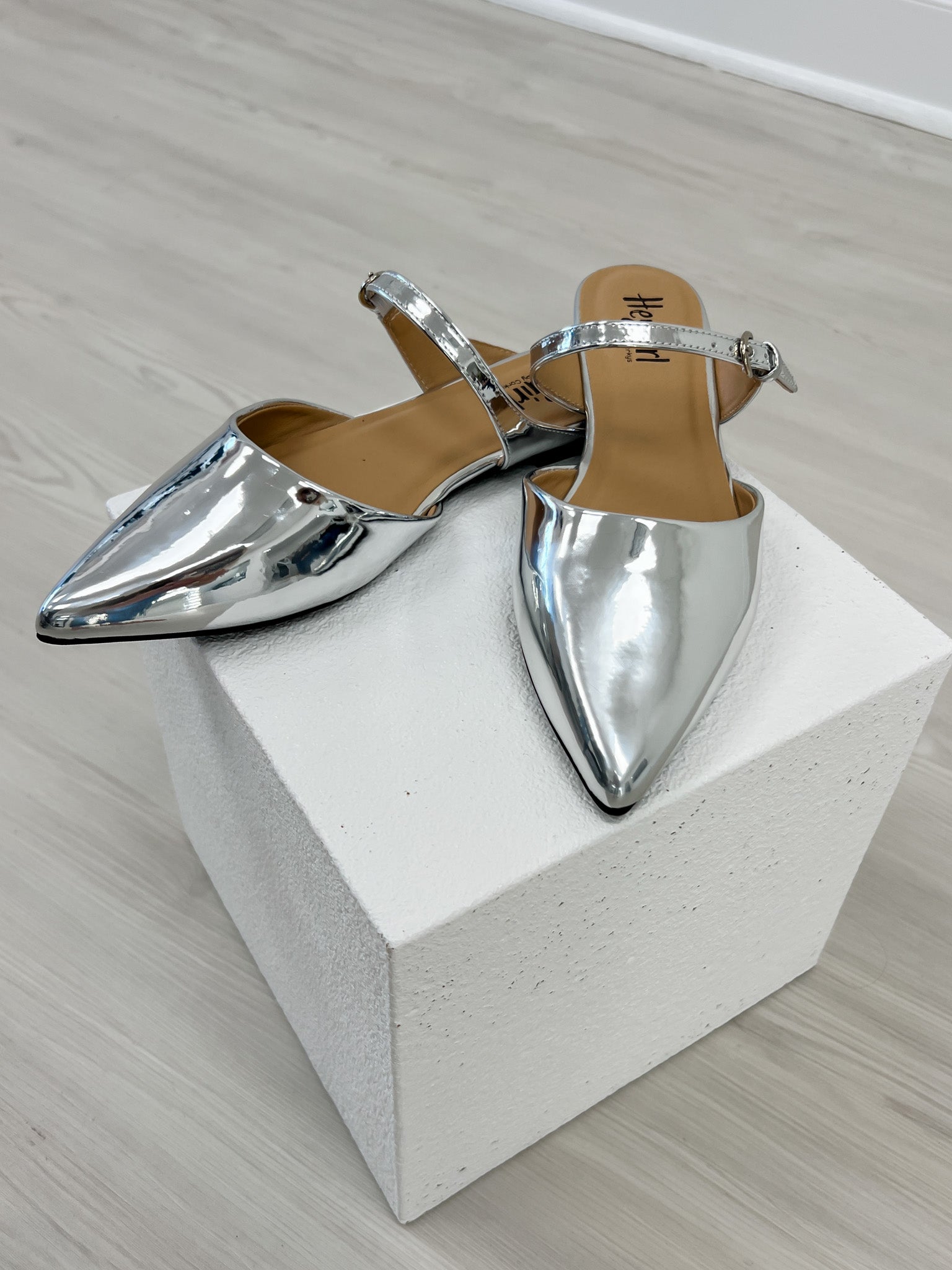 Corkys Wanna Grab Drinks Flats in Silver Mirror Metallic
