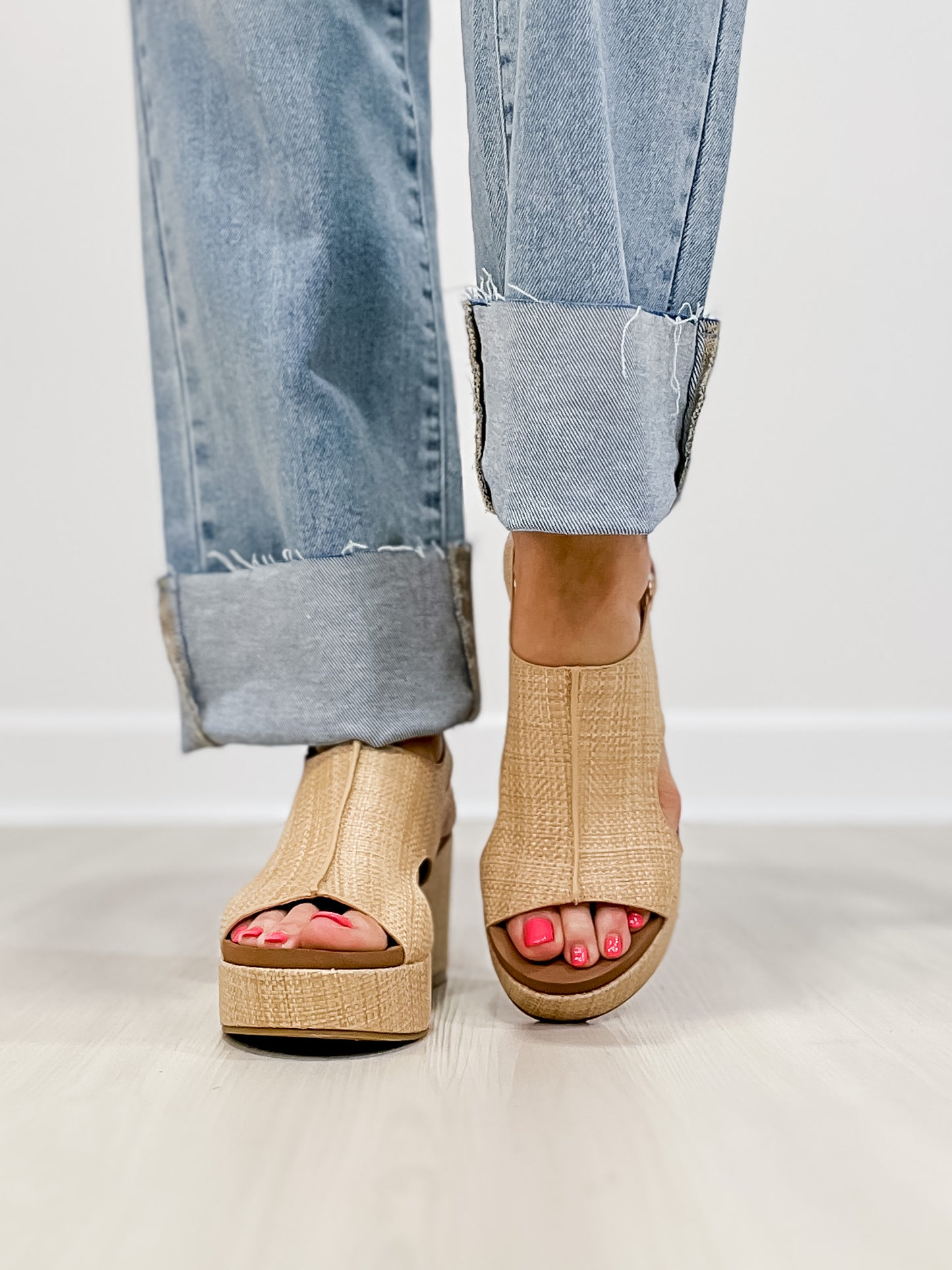 Corkys Miss Carley Block Heel Sandals in Raffia