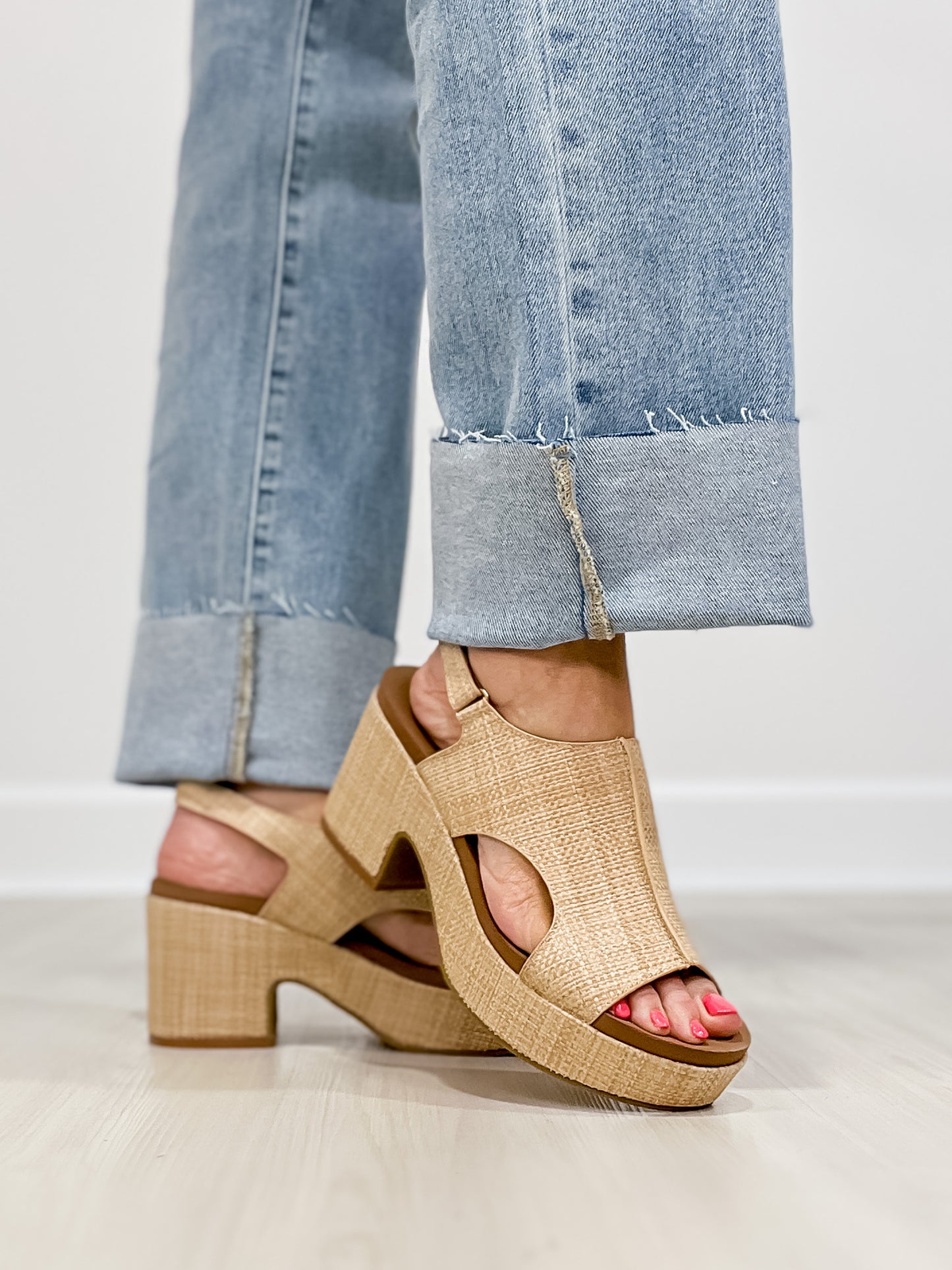 Corkys Miss Carley Block Heel Sandals in Raffia