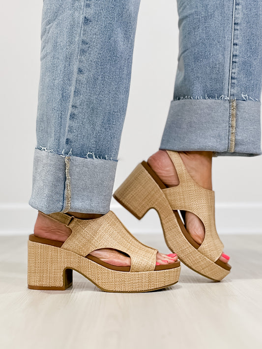 Corkys Miss Carley Block Heel Sandals in Raffia