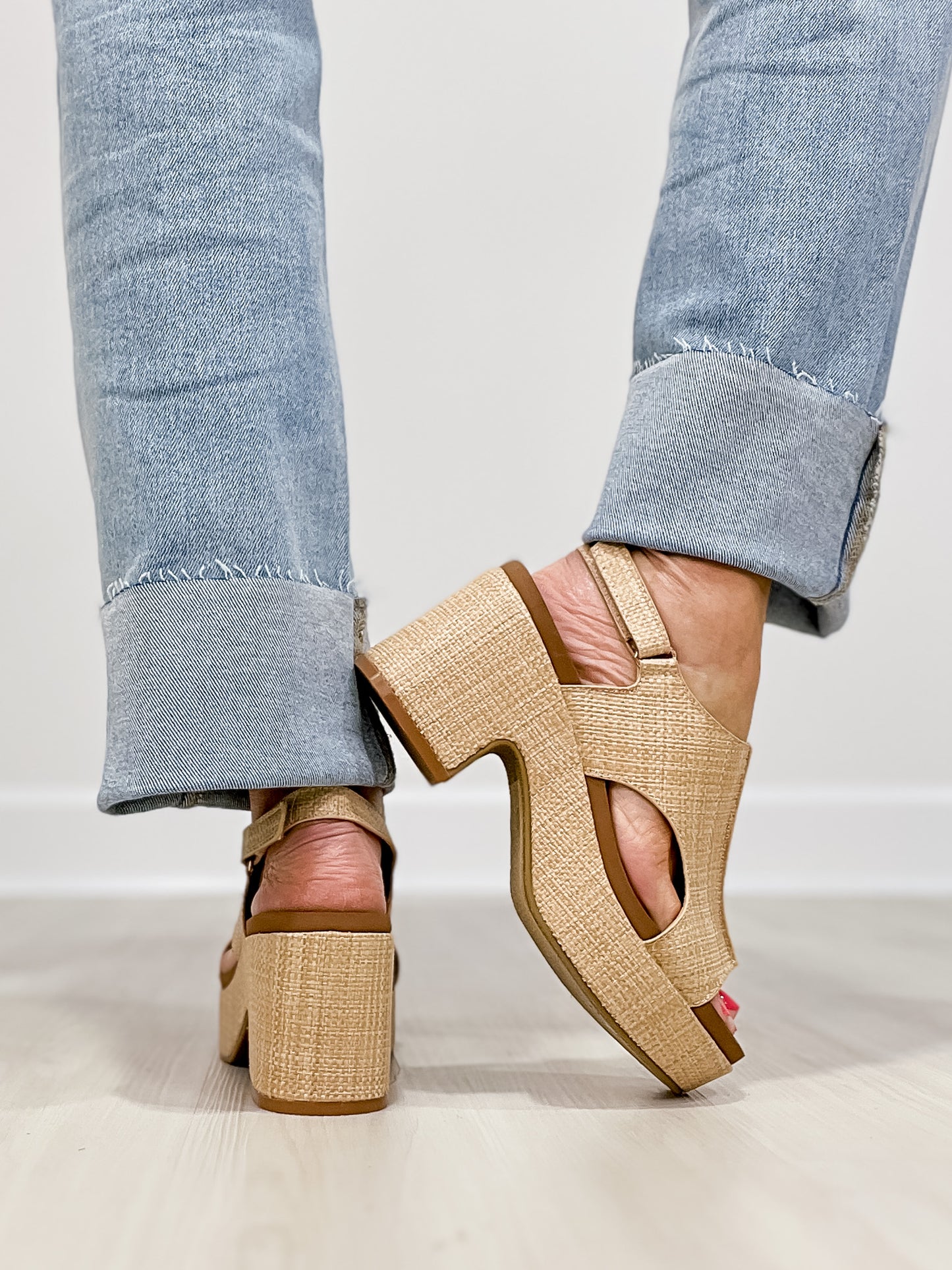 Corkys Miss Carley Block Heel Sandals in Raffia