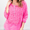 SMOCKED FRONT HENLEY NECK OVERSIZED TOP