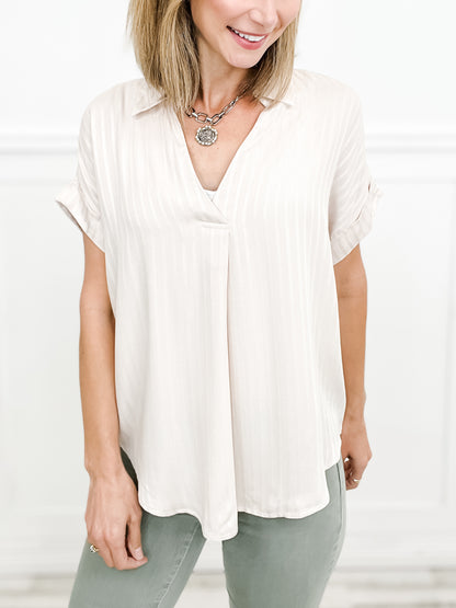 Lovin On Me Striped Collared Split Neck Blouse Top