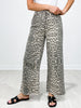 Wide Leg Animal Print Twill Pants with Raw Hem