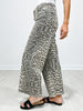 Wide Leg Animal Print Twill Pants with Raw Hem