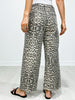 Wide Leg Animal Print Twill Pants with Raw Hem