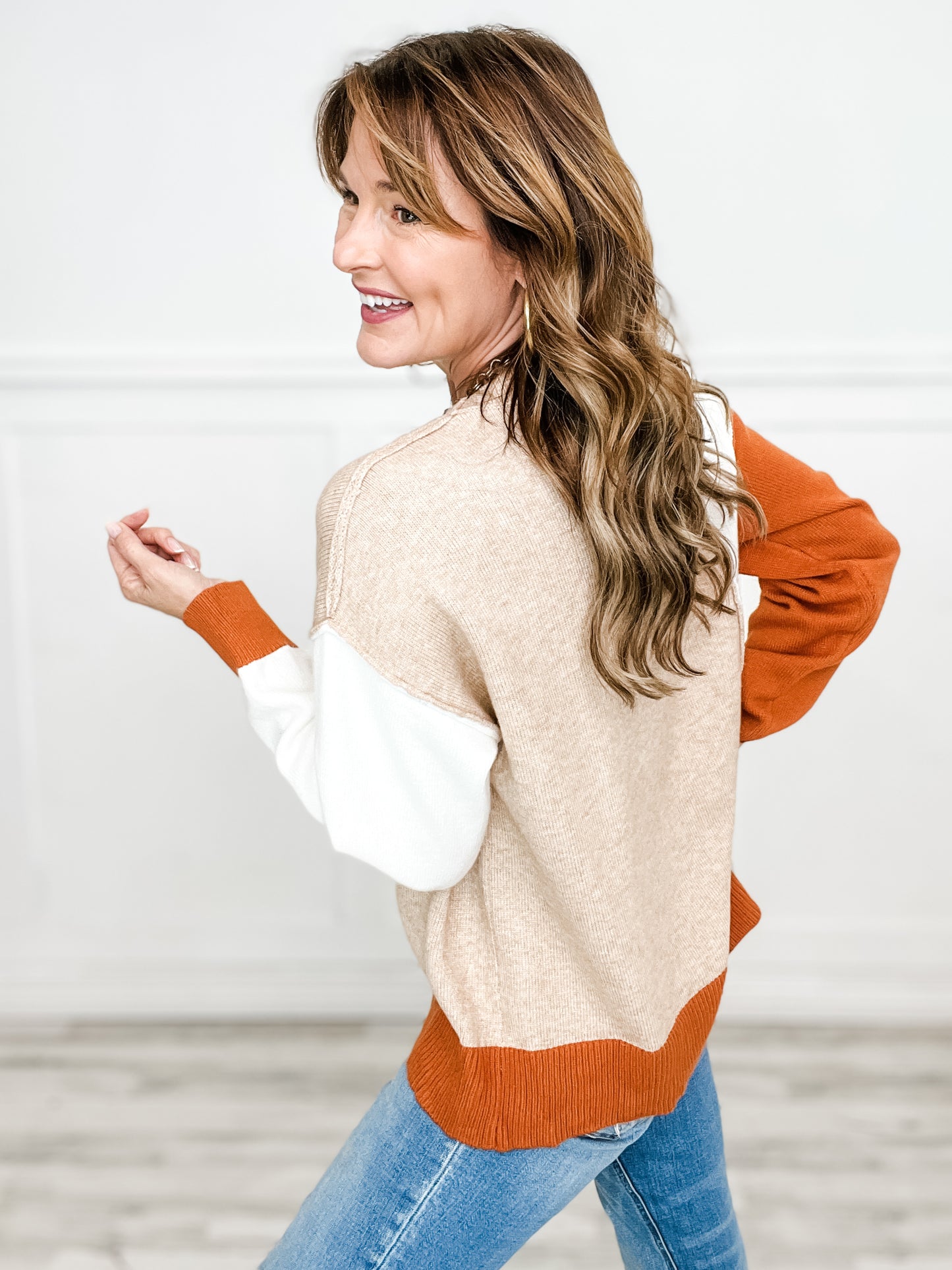 Long Sleeve Solid Knit Color Block Top