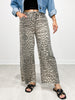 Wide Leg Animal Print Twill Pants with Raw Hem