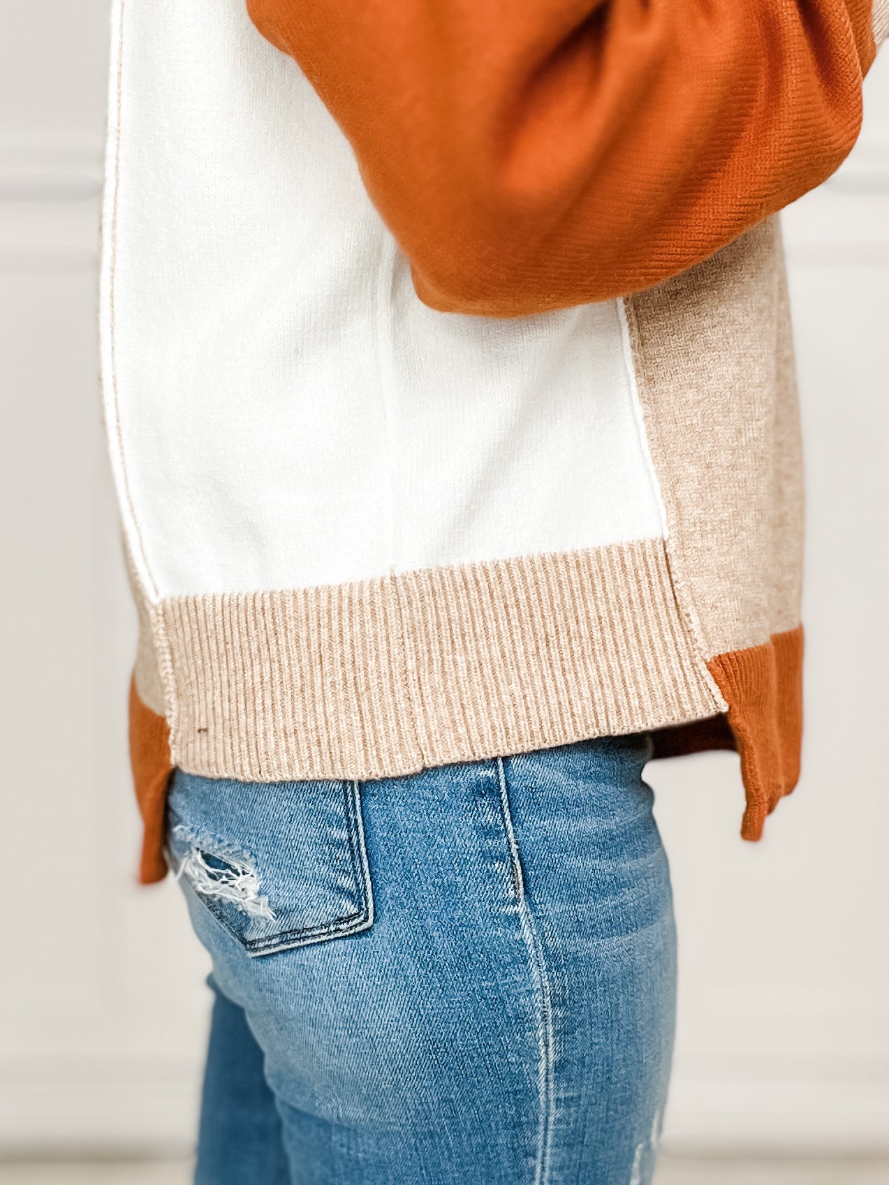 Long Sleeve Solid Knit Color Block Top