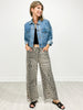 Wide Leg Animal Print Twill Pants with Raw Hem