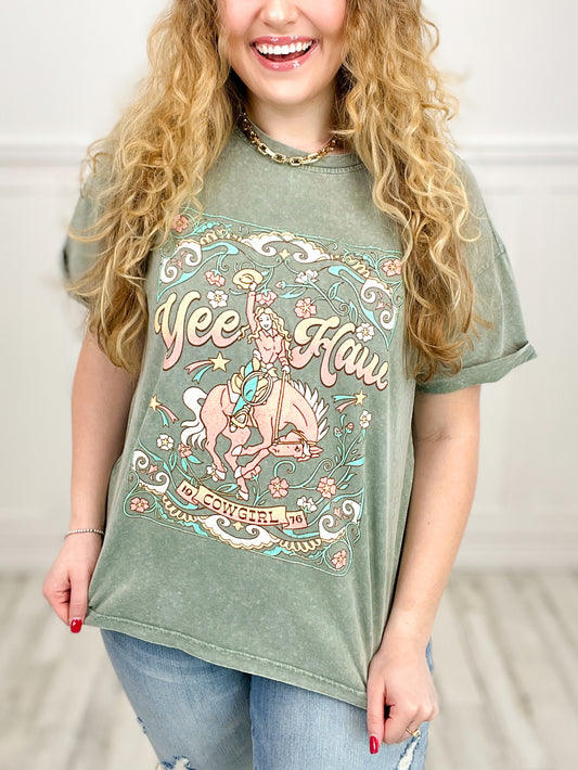 Yee Haw Botanical Cowgirl Graphic Tee