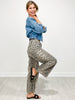 Wide Leg Animal Print Twill Pants with Raw Hem