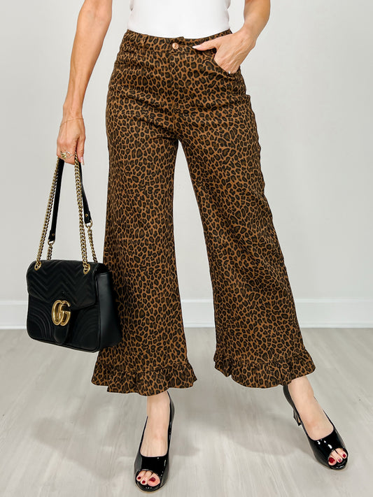 Brown Leopard High-Rise Wide Leg Pants