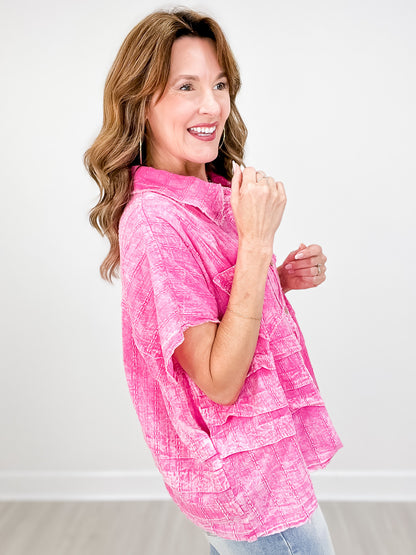WASHED TUCKED DETAIL BUTTON FRONT SLEEVELESS TOP