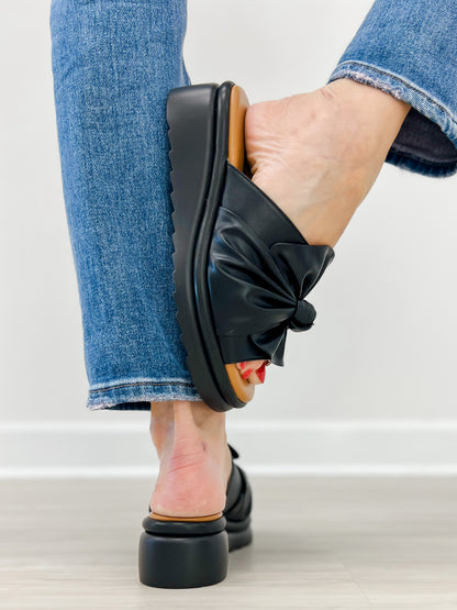 Good Choice Harlow Bow Wedge Sandals in Black