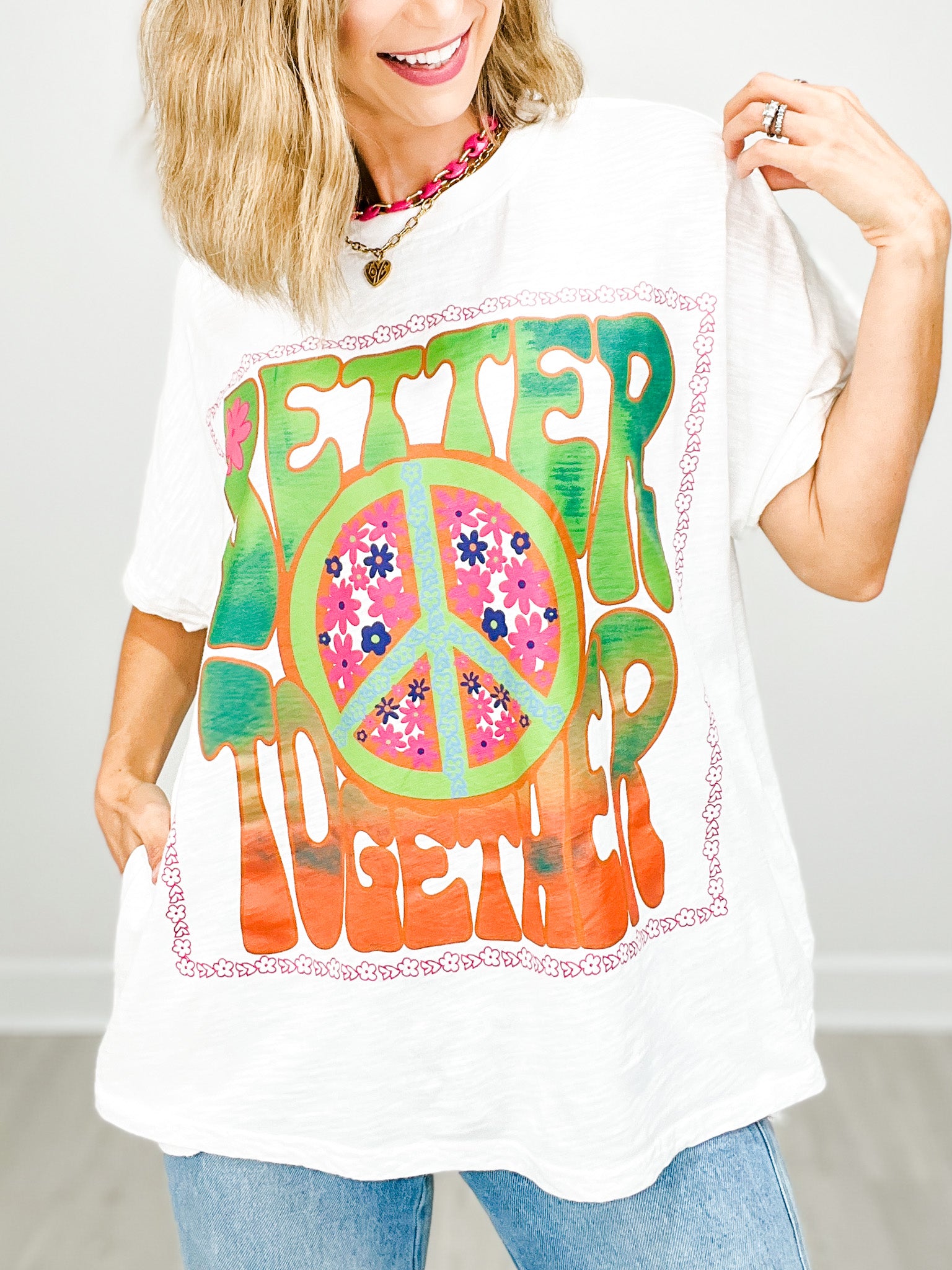 Short Sleeve Better Together Peace Screen Print Top