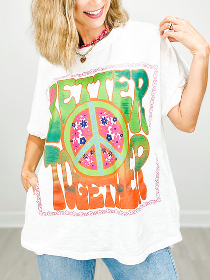 Short Sleeve Better Together Peace Screen Print Top