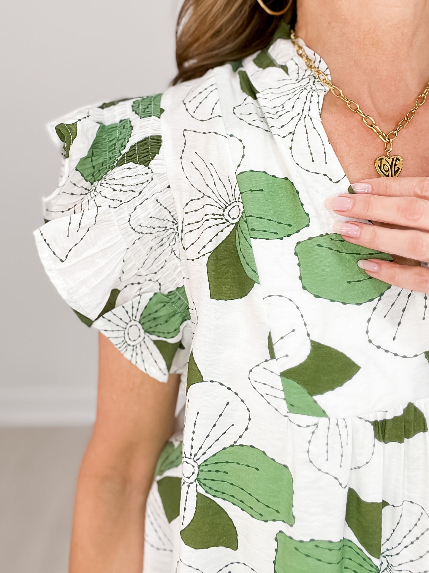 Floral Print Ruffled Sleeve Babydoll Top