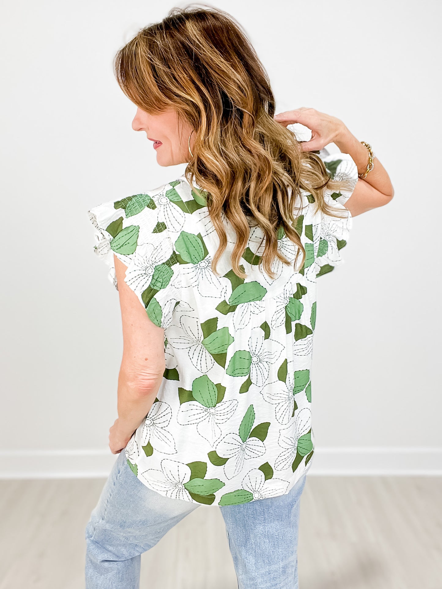 Floral Print Ruffled Sleeve Babydoll Top