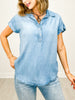 Back Button Popover Cuffed Short Sleeve Henley Rounded Hi-Lo Hem