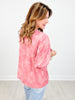 Burnout Split Neck Mid Button Bubble Sleeve Top